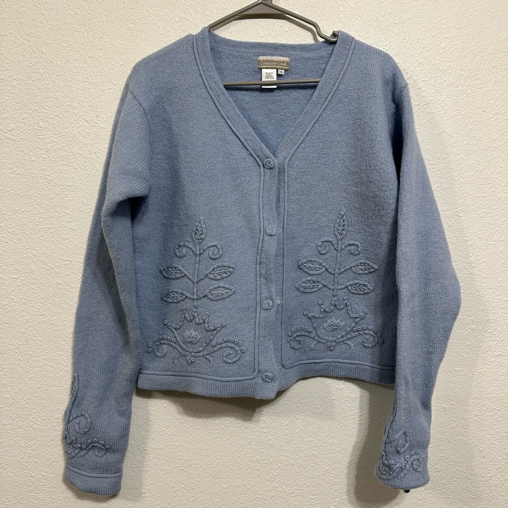 Coastal Grandma Blue Wool Cardigan